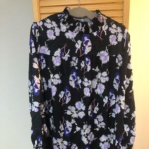 Floral print high neck shift dress long sleeve